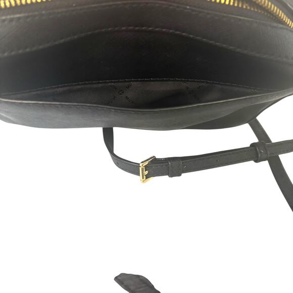 Michael Kors Jet Set Large Saffiano Leather Crossbody Bag Black Gold 35S1GTTC7L - Picture 11 of 16